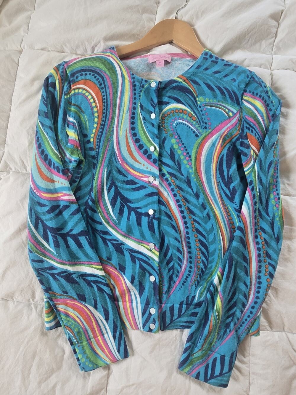 Lilly Pulitzer Sweater Womens M Artsy Print Button Front Cardigan Paisley cotton